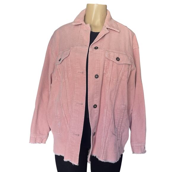 ZARA Pink Corduroy Jacket Women’s M Oversized Button Front Shacket 100% Cotton - Picture 1 of 5